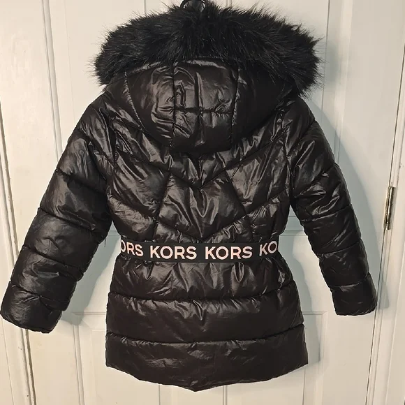 Michael Kors Black Puffer Coat with Faux Fur Hood - Picture 2 of 3